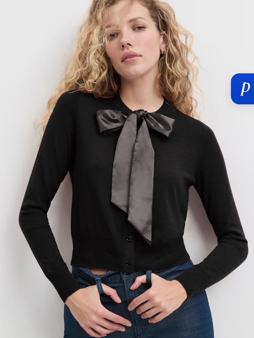 Favorite Daughter Black Cardigan with Satin Bow